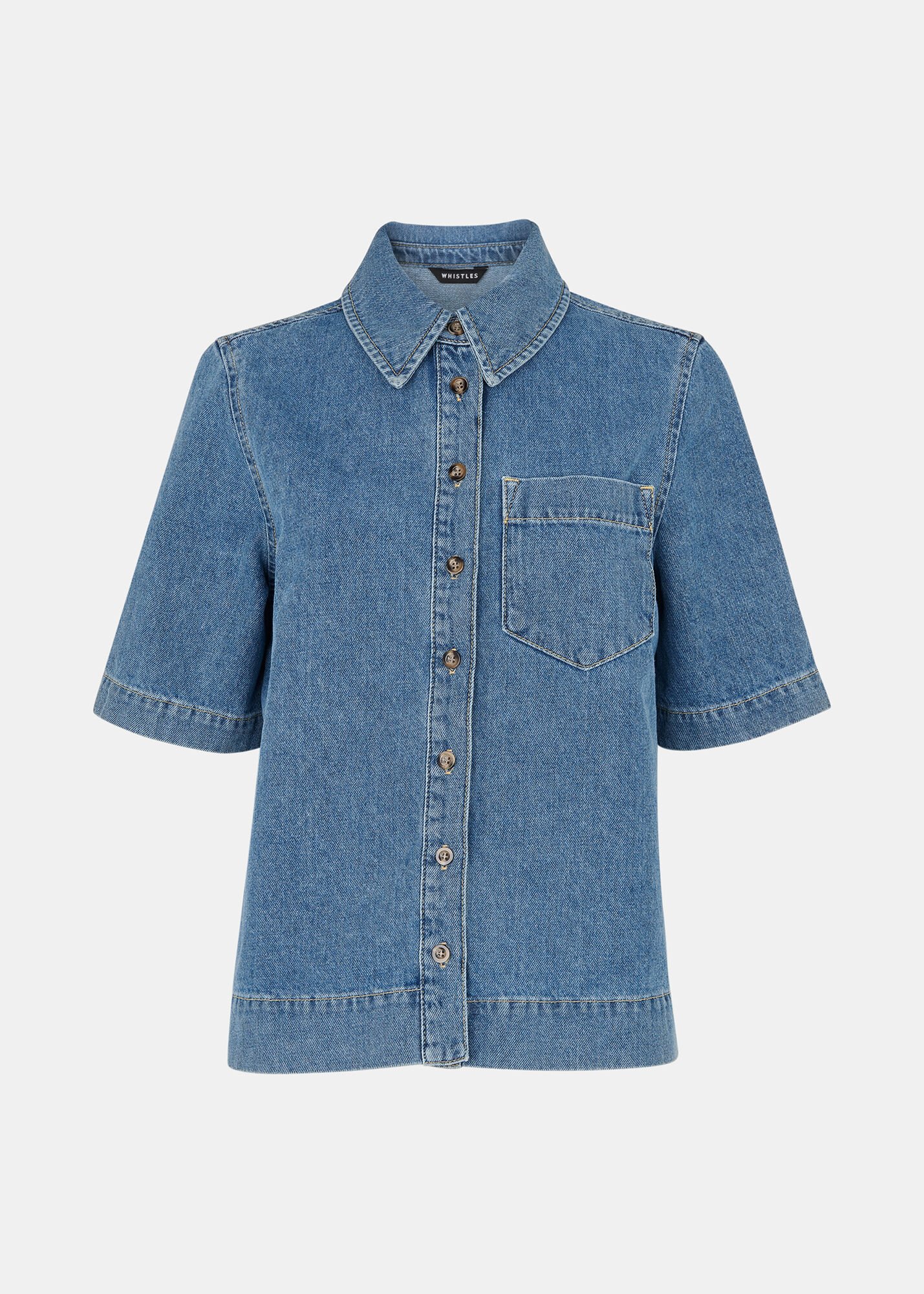 Denim Jade Short Sleeve Denim Shirt WHISTLES Whistles UK