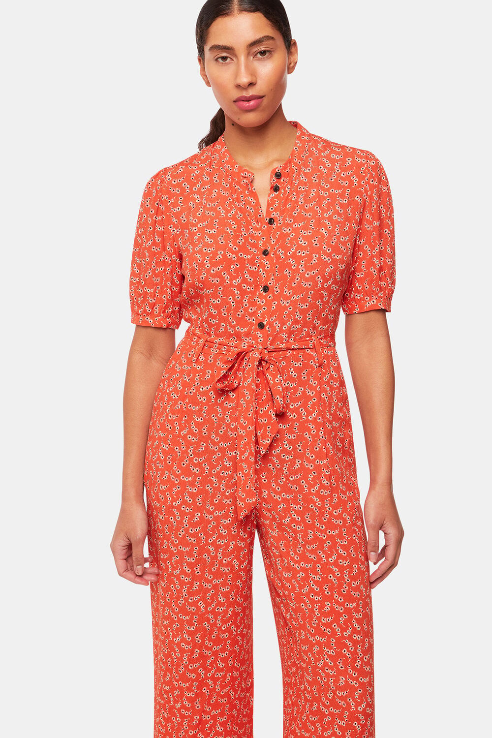Red Micro Floral Jumpsuit