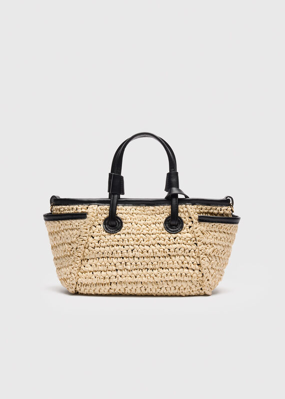 Neutral Aylin Mini Straw Tote Bag