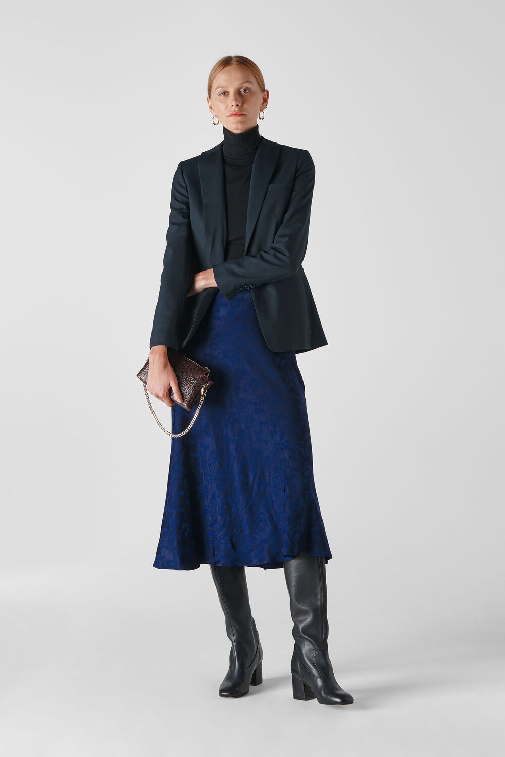 Cloud Jacquard Bias Skirt Navy