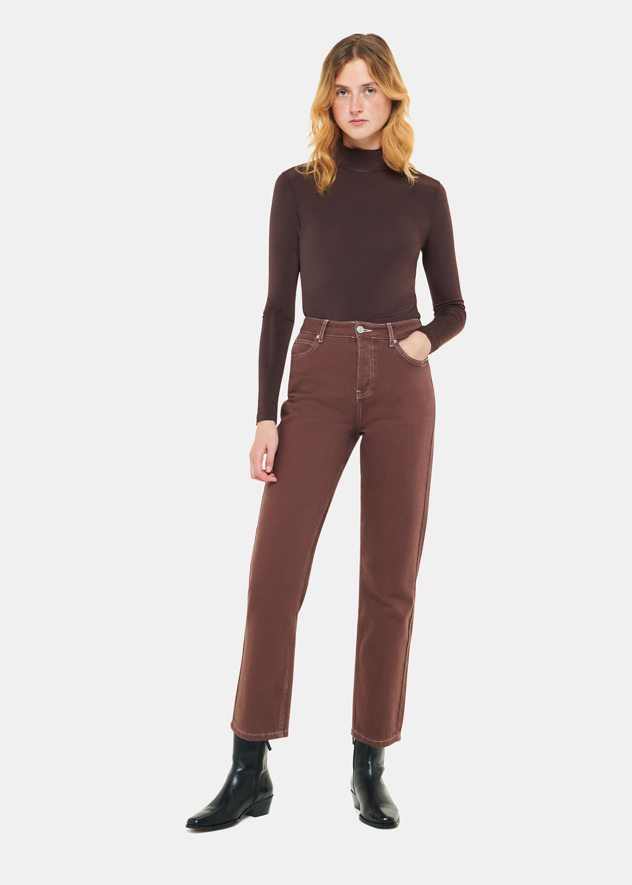 Chocolate Slinky High Neck Top | WHISTLES | Whistles UK