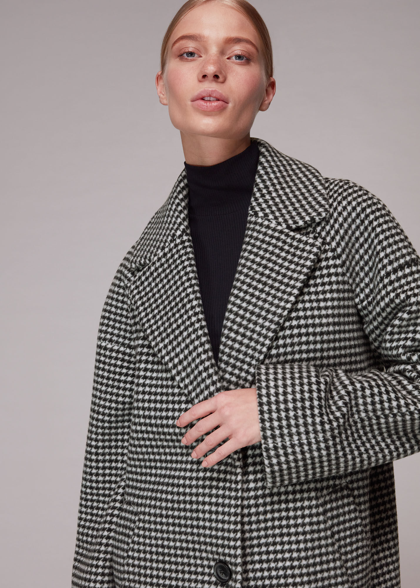 Black And White Mini Check Cocoon Coat WHISTLES Whistles US