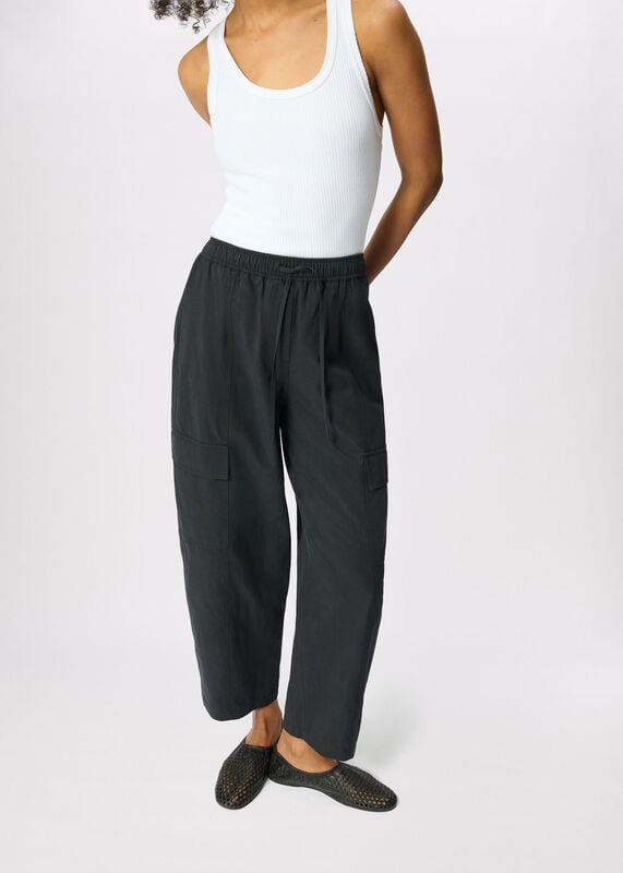 Washed Black Utility Cotton Barrel Trouser