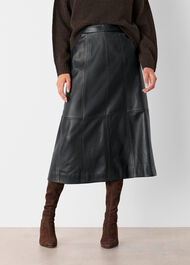Burnished Leather Midi Skirt