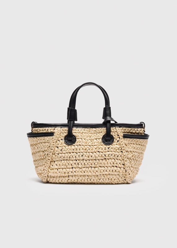 Neutral Aylin Mini Straw Tote Bag