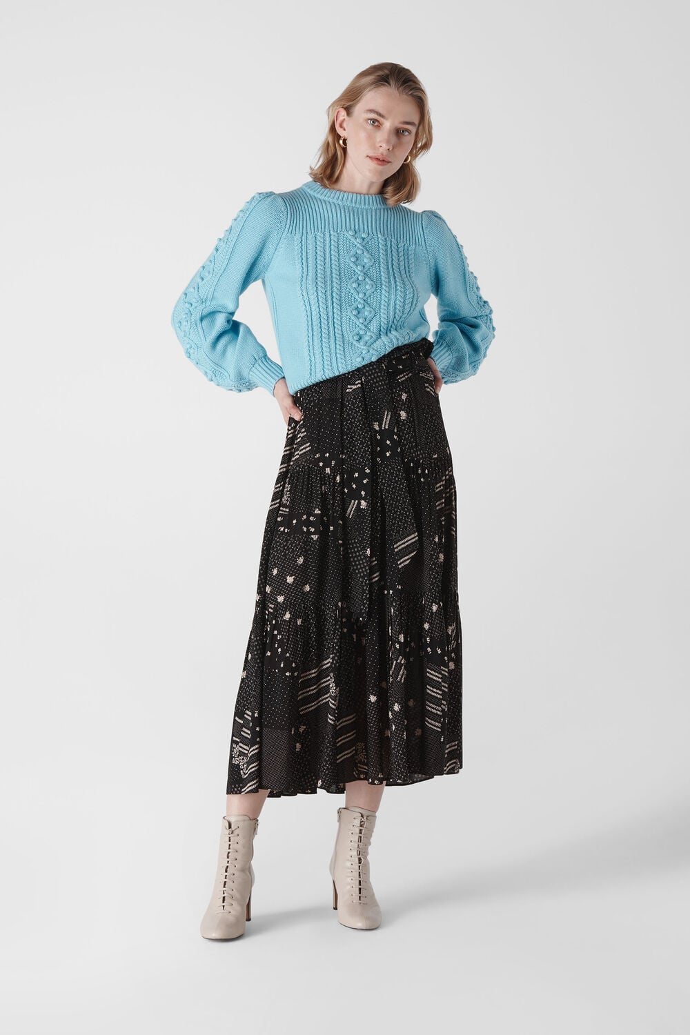Ona Patchwork Print Skirt Black/Multi