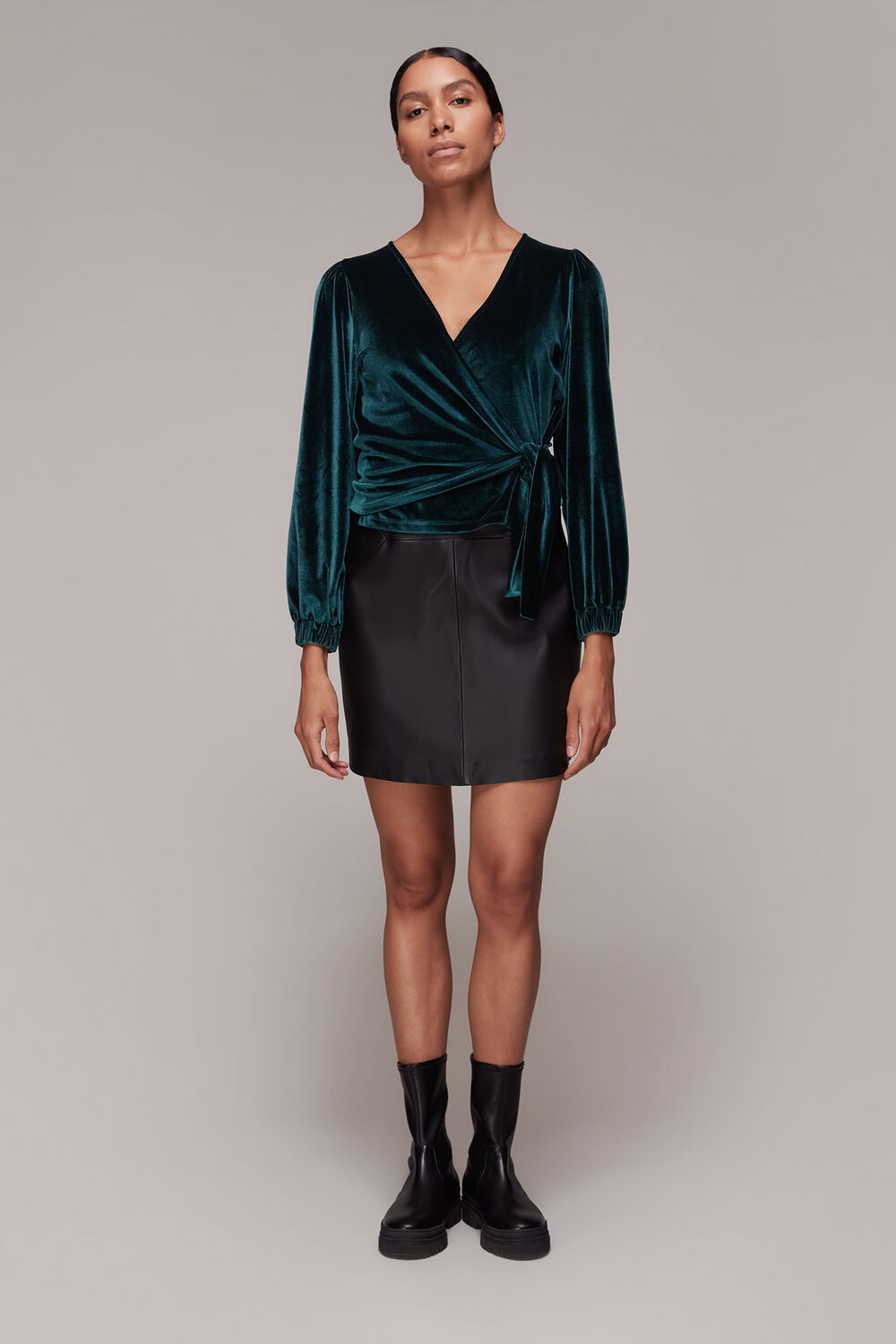 Velvet V Neck Wrap Top