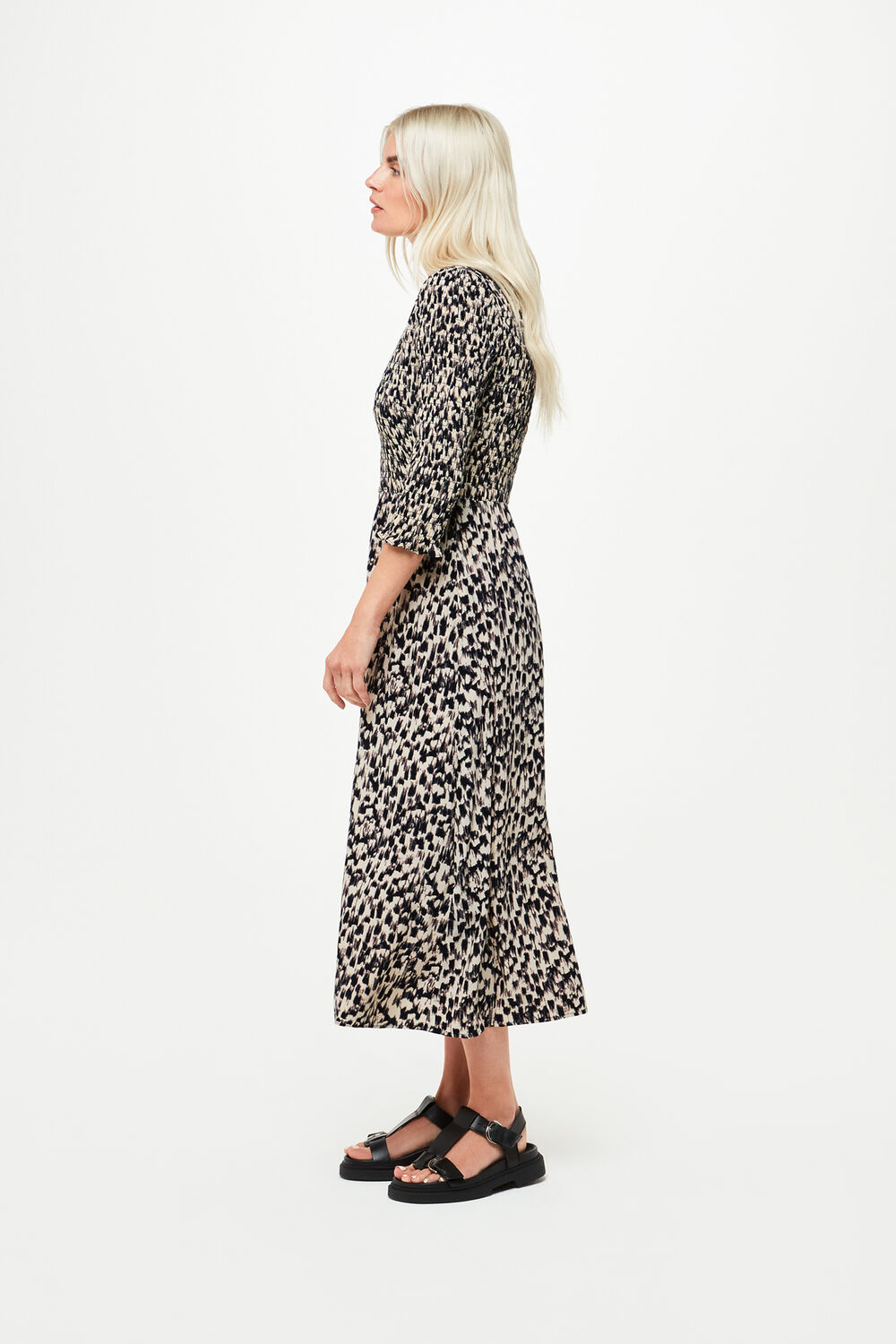 Petite Speeding Squares Shirred Dress