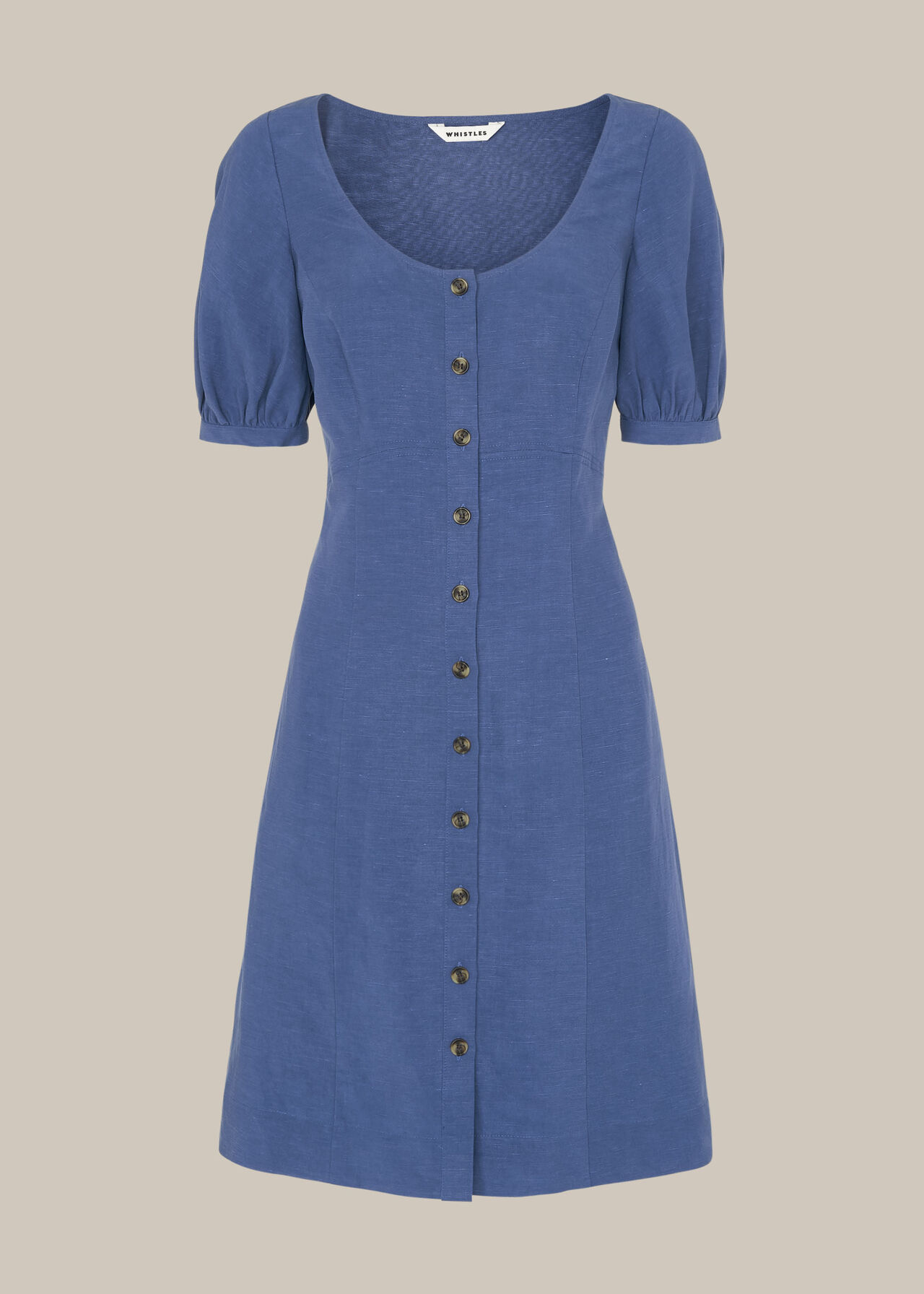 Tara Scoop Linen Mix Dress Blue