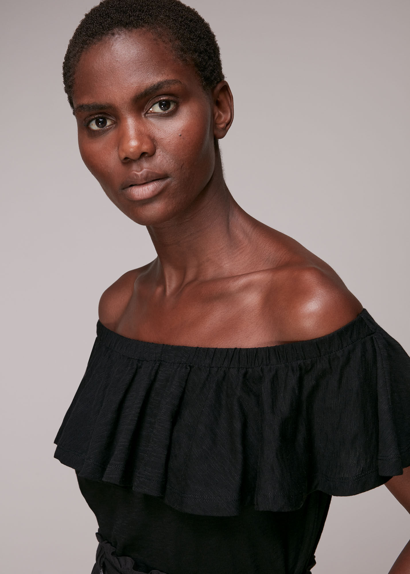 Black frill sales bardot top
