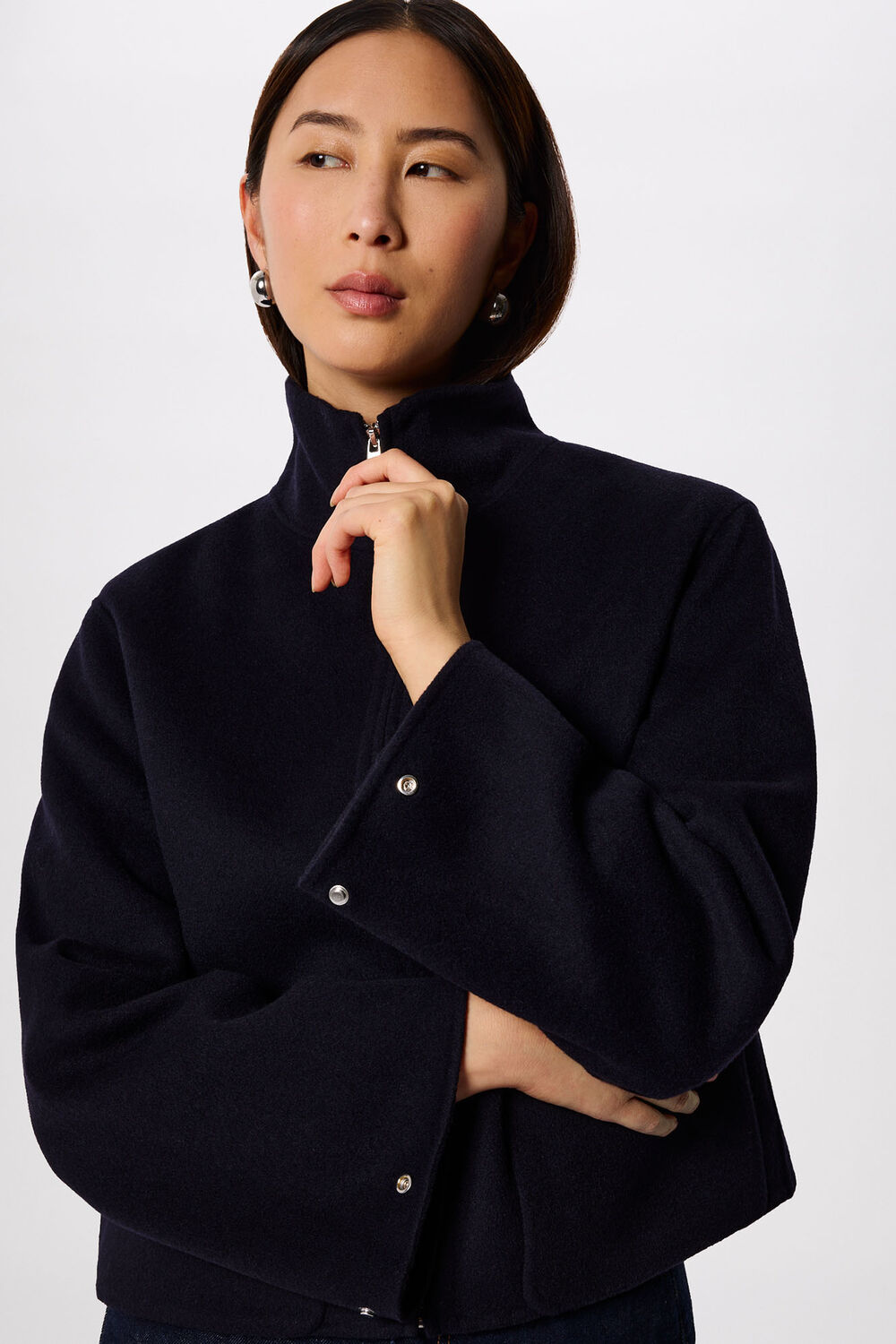 Navy Funnel Neck Double Face Jacket