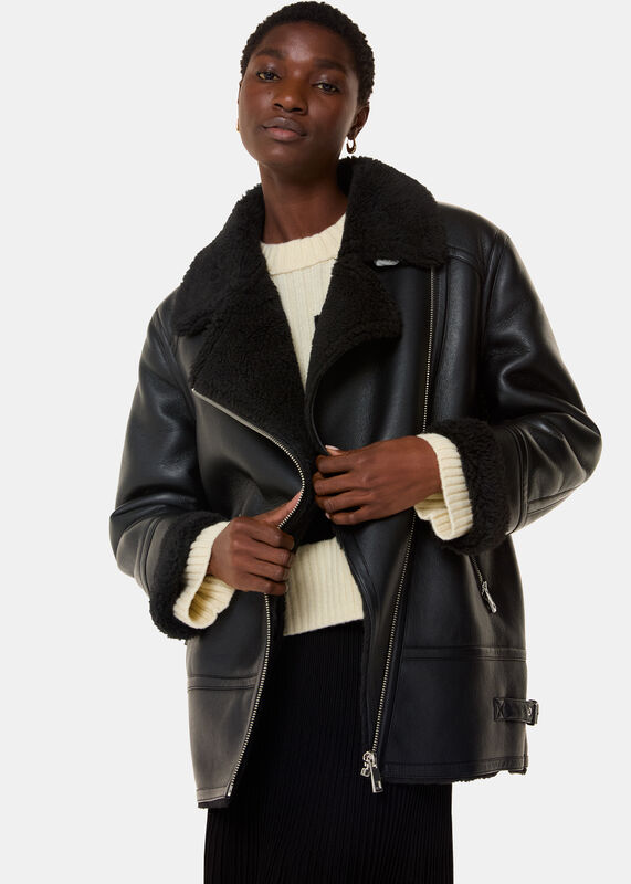 Black Faux Fur Aviator