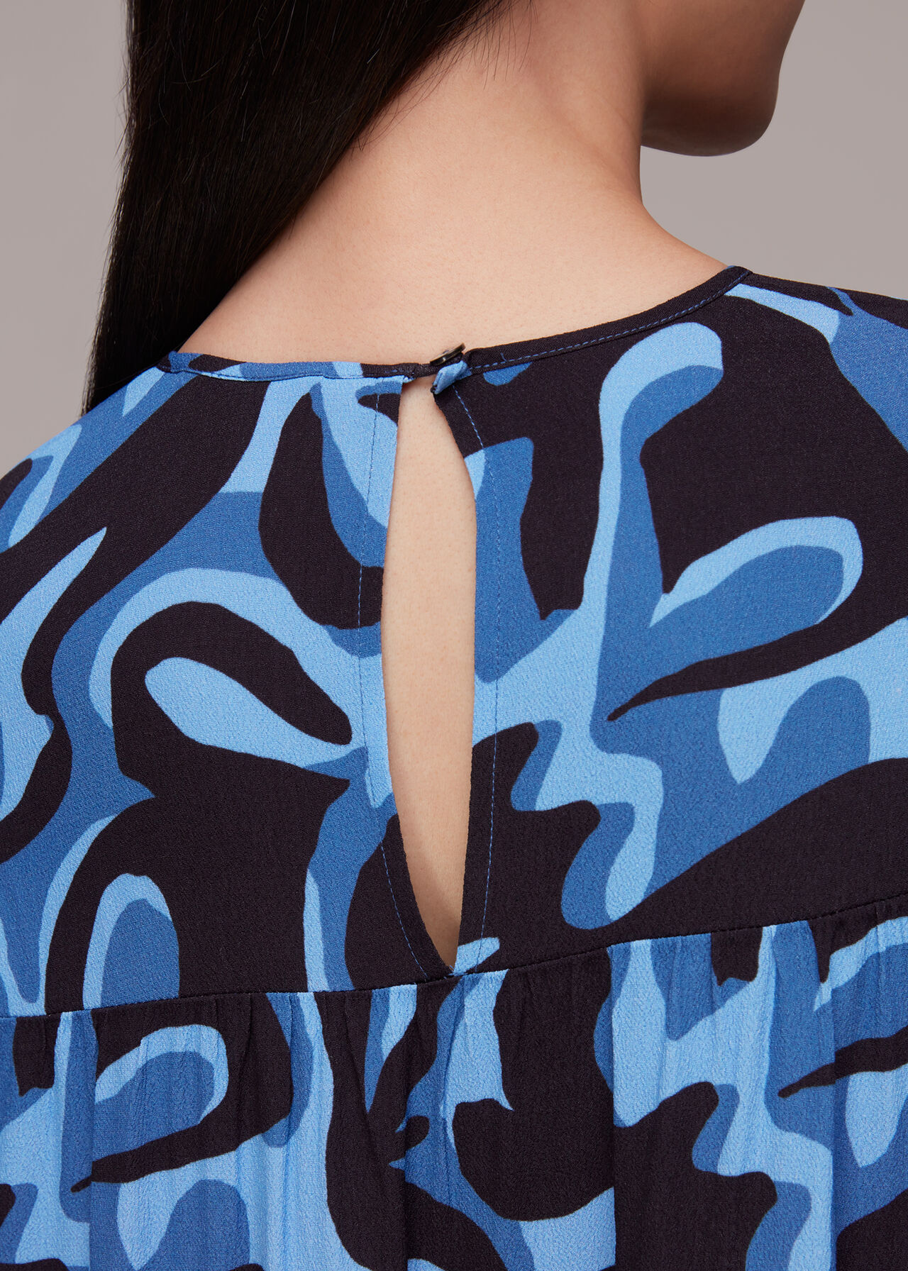 Blue/Multi Foliage Print Tiered Dress WHISTLES