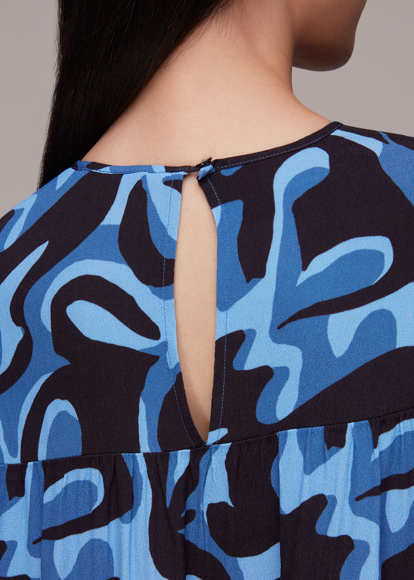 Blue/Multi Foliage Print Tiered Dress WHISTLES