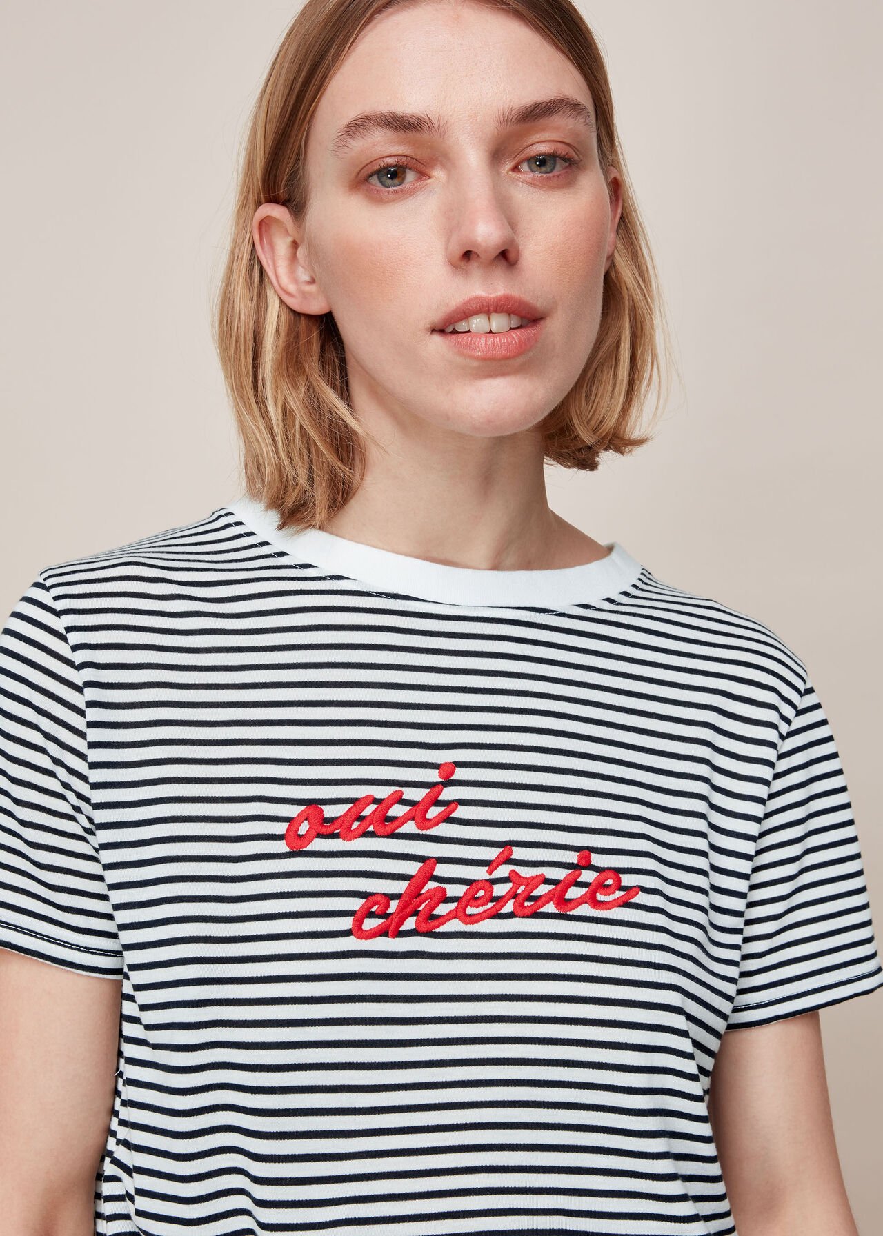 Oui Cherie Stripe Logo Tshirt Blue/Multi