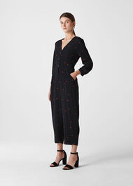 Heart Print Tie Jumpsuit Black/Multi