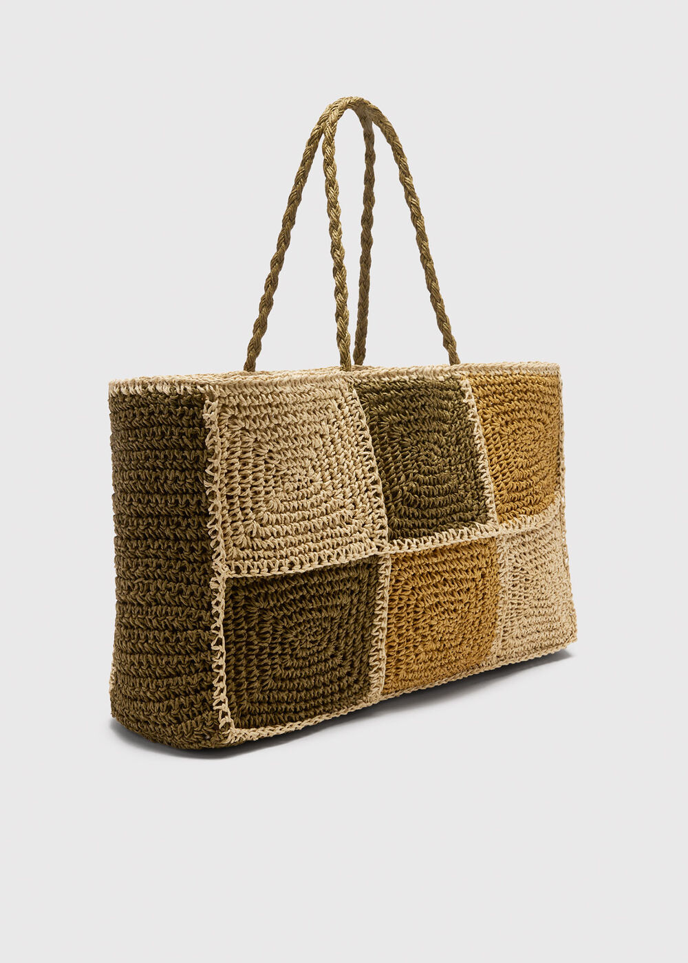 Patchwork Straw Tote Bag