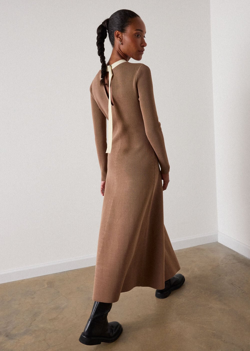 Camel Tie Back Rib Knit Dress