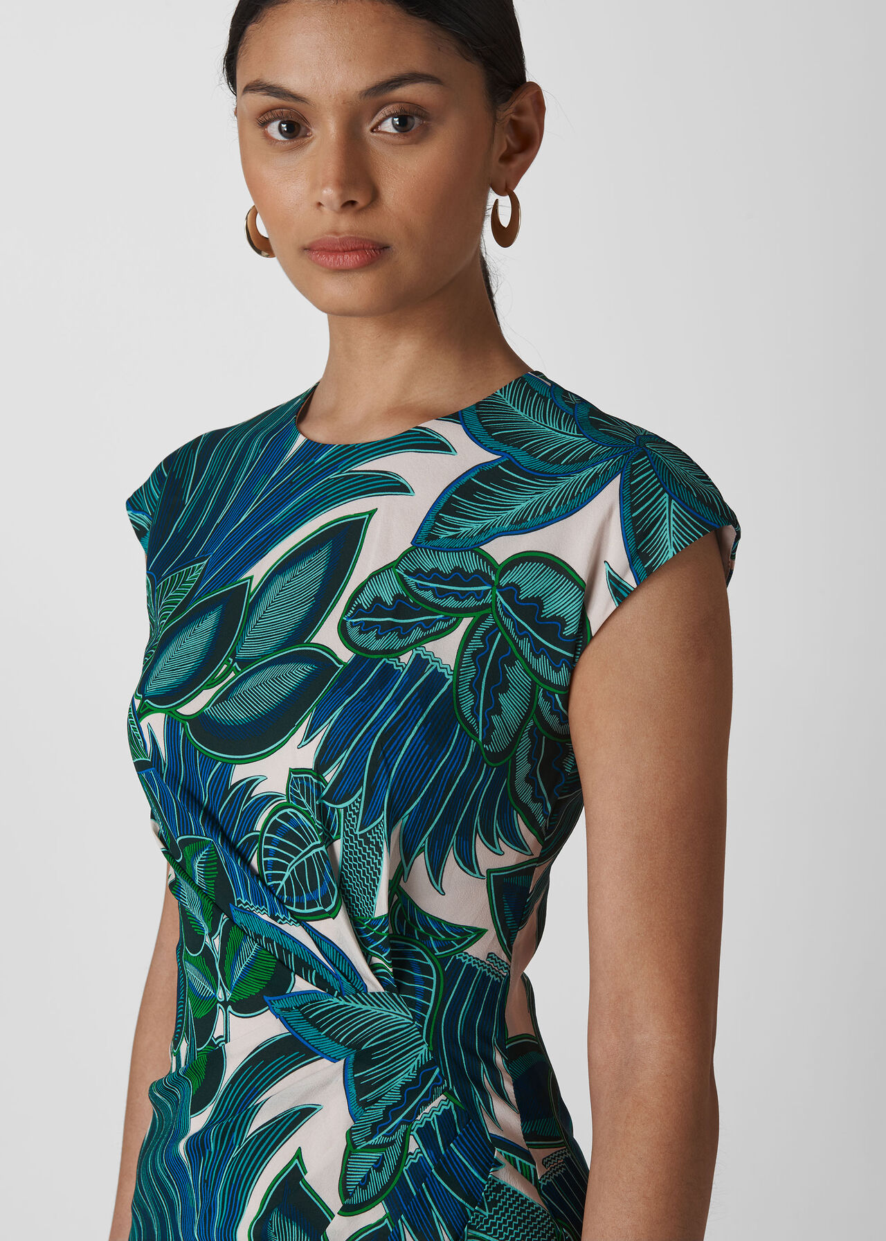 Palm Print Silk Bodycon Blue/Multi