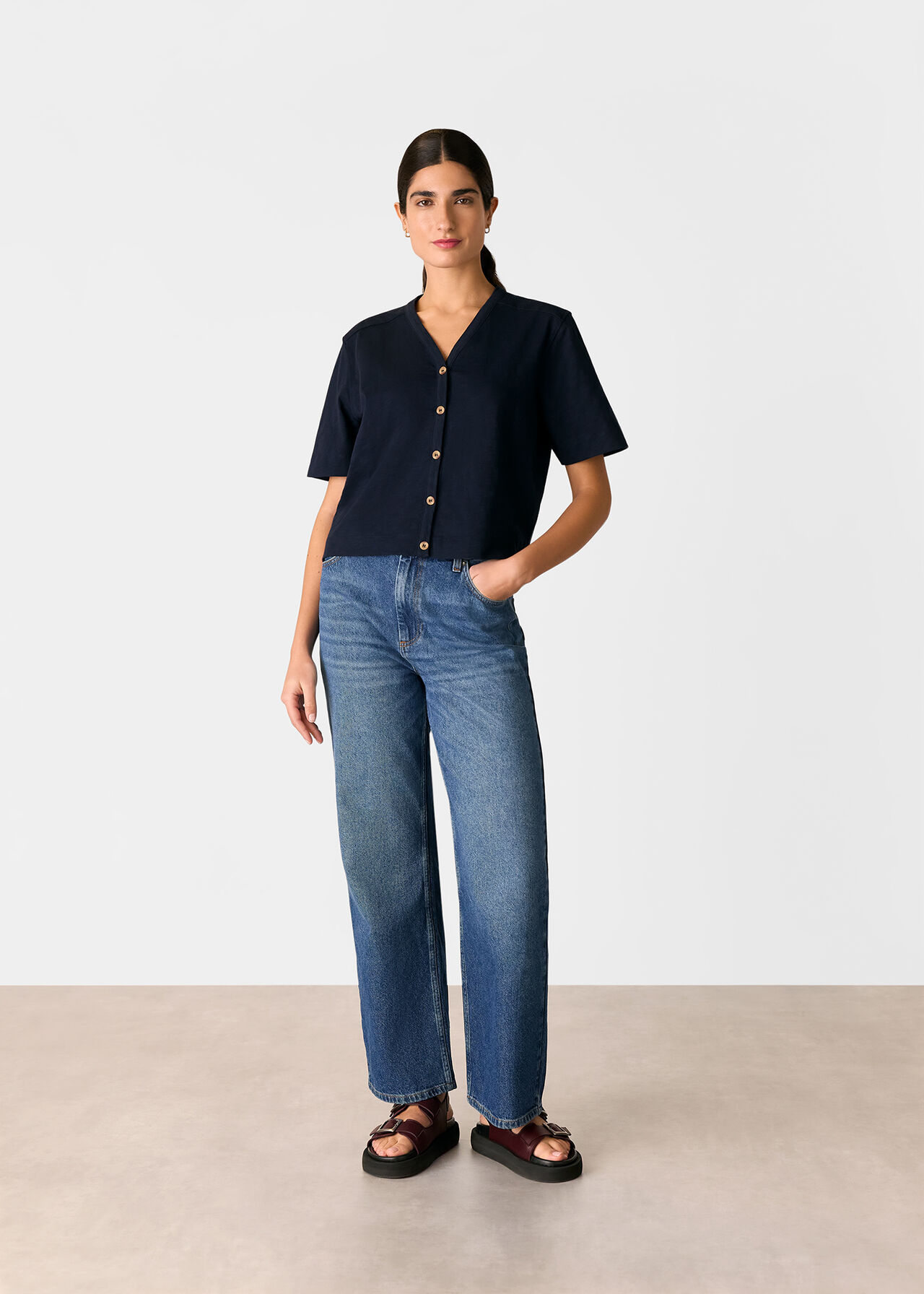 Ella V Neck Button Through Tee