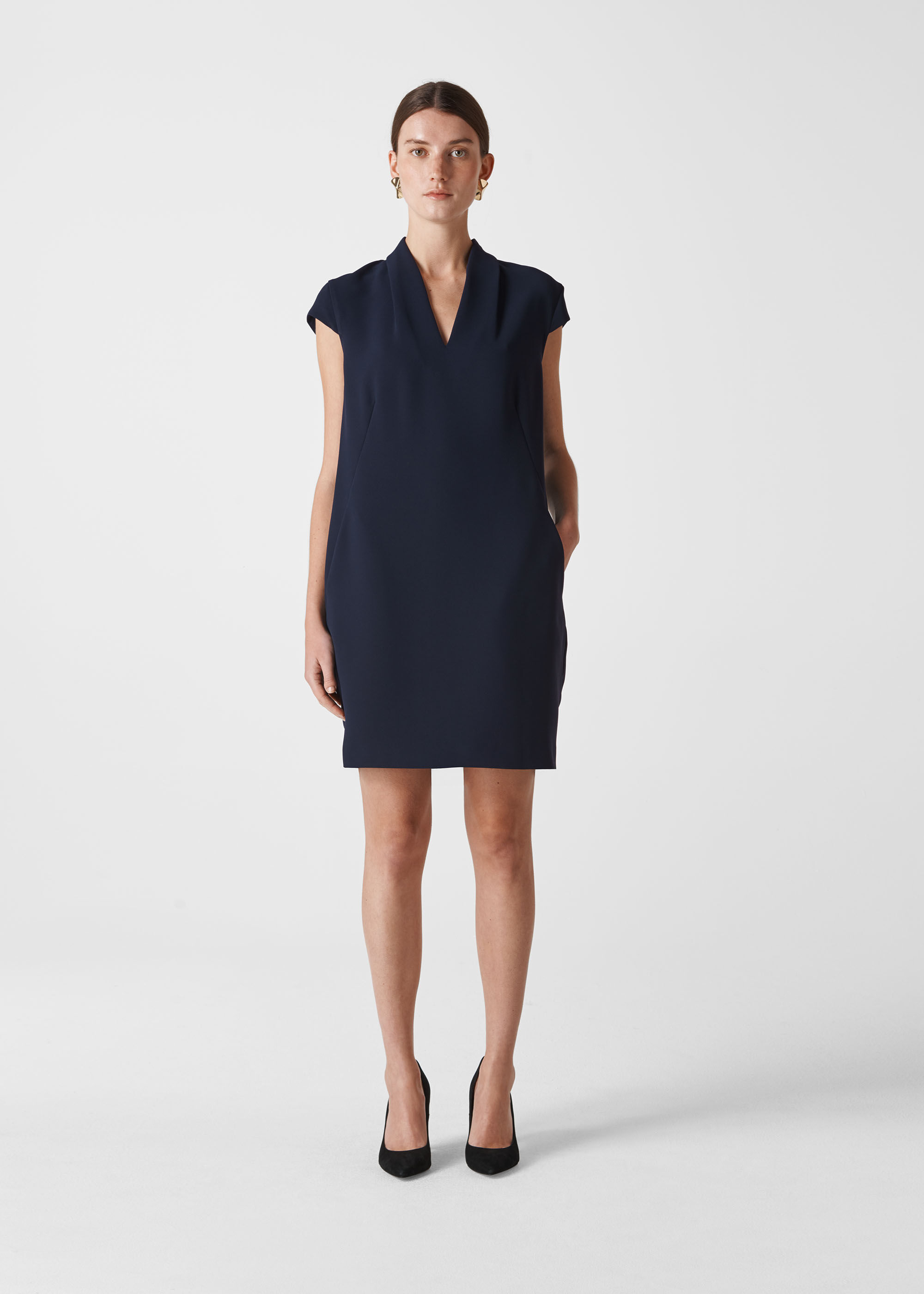 Navy crepe dress store