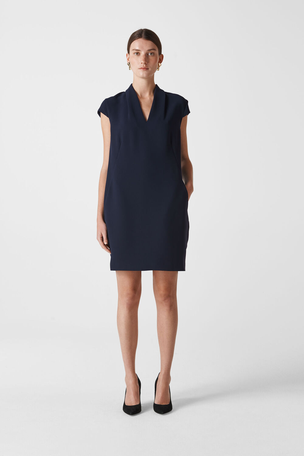 Paige V Neck Crepe Dress Navy