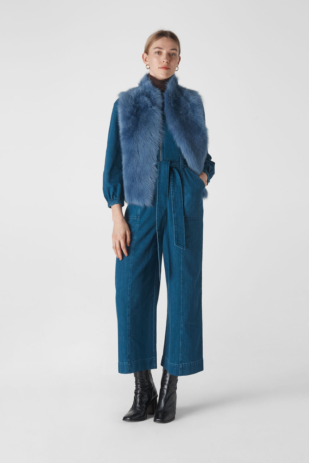 Short Toscana Sheepskin Gilet Blue