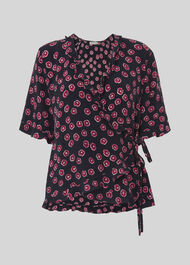 Lenno Print Frill Wrap Top Pink/Multi