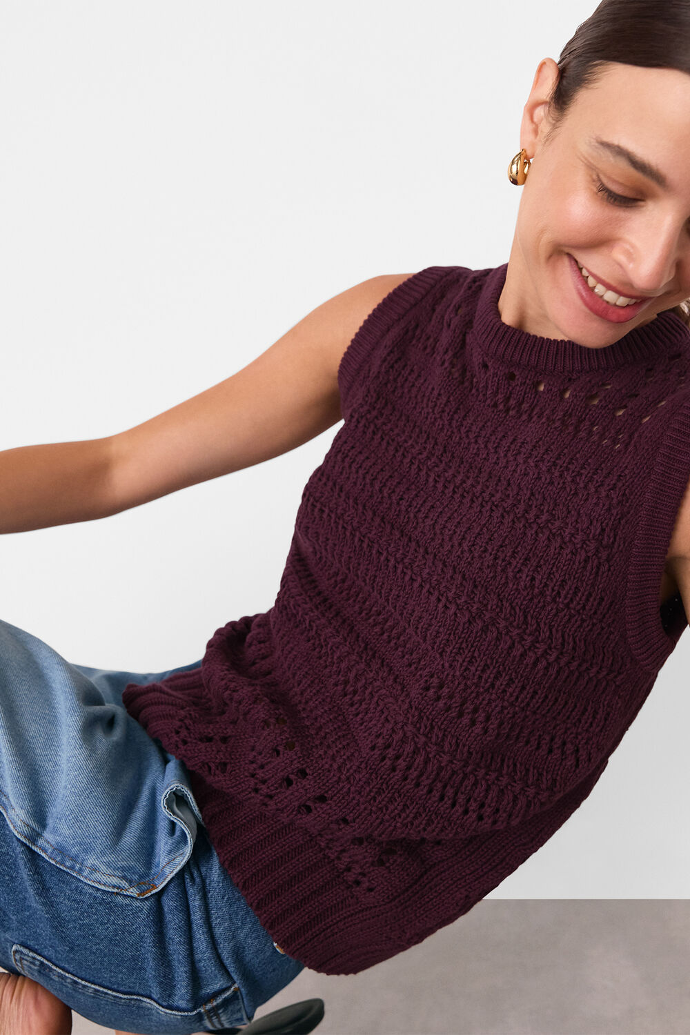 Plum Chunky Cotton Pointelle Tank