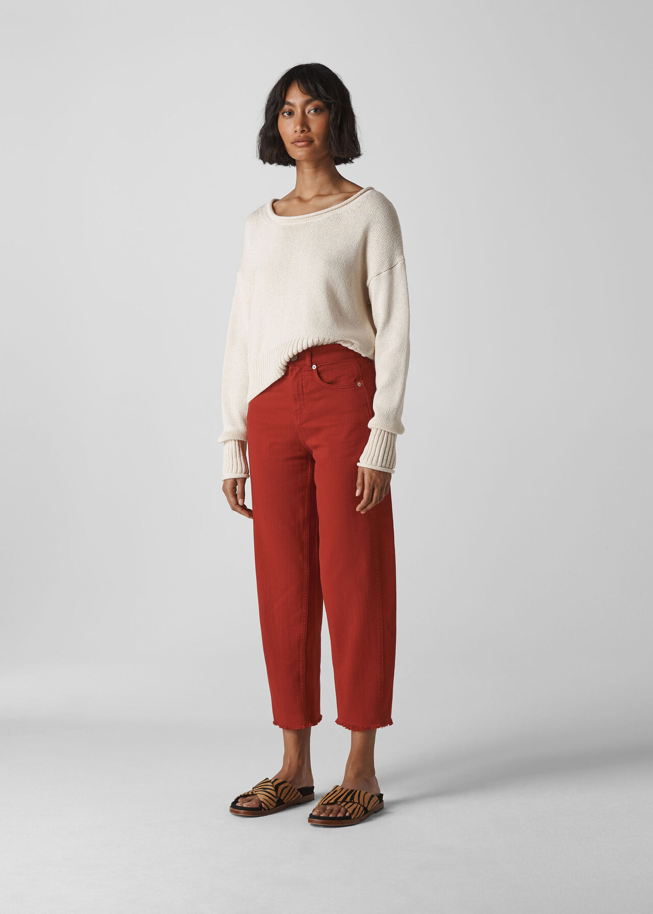 High Waist Barrel Leg Jean Rust