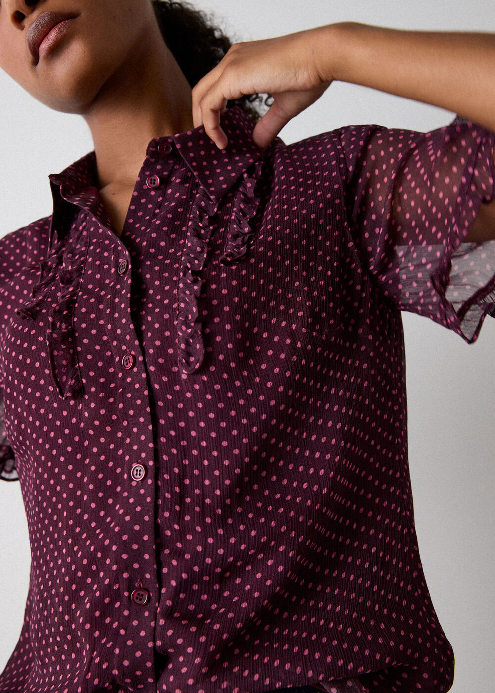 Polka Dot Sheer Sleeve Shirt