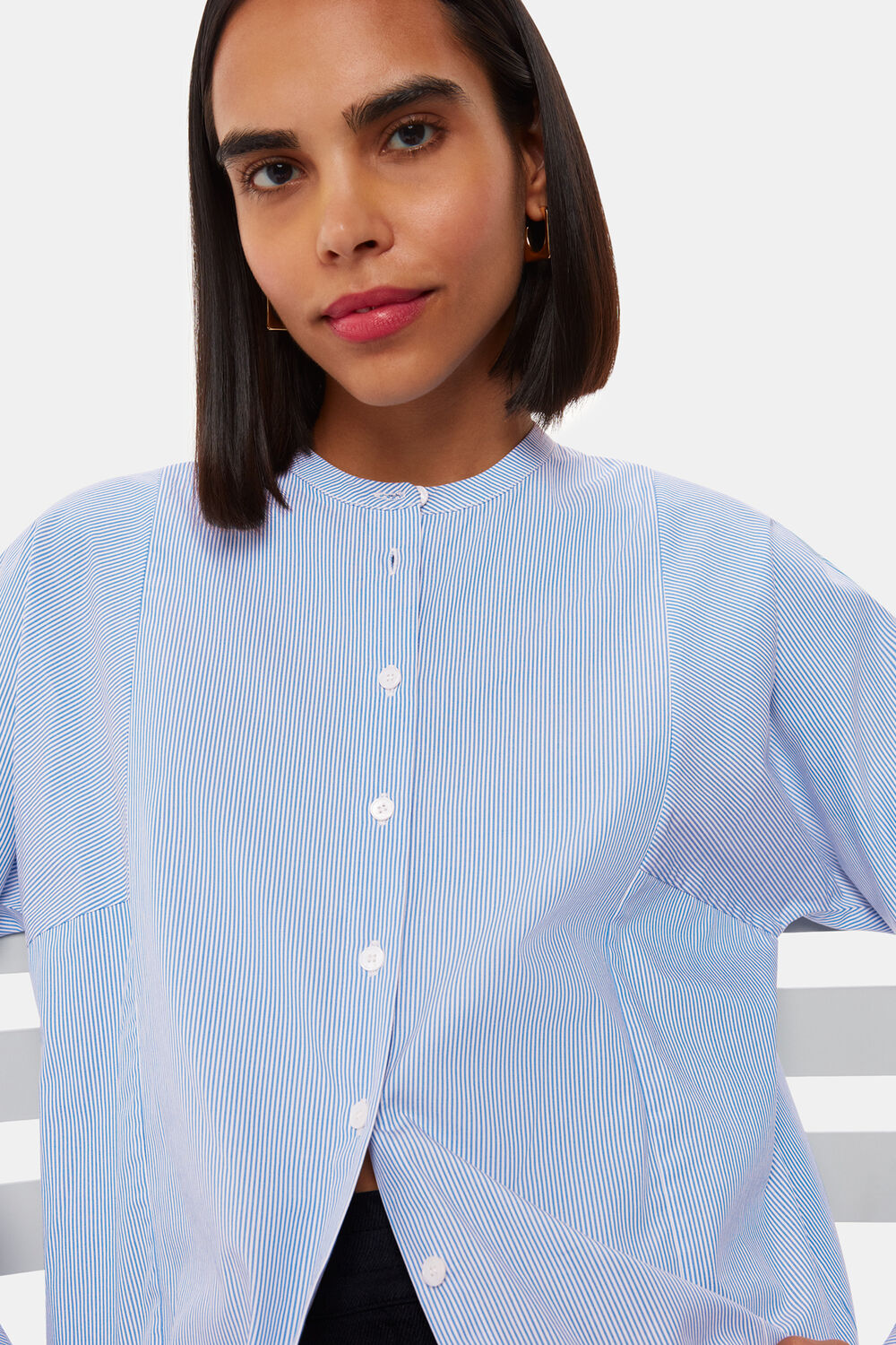 Stripe Grandad Collar Shirt