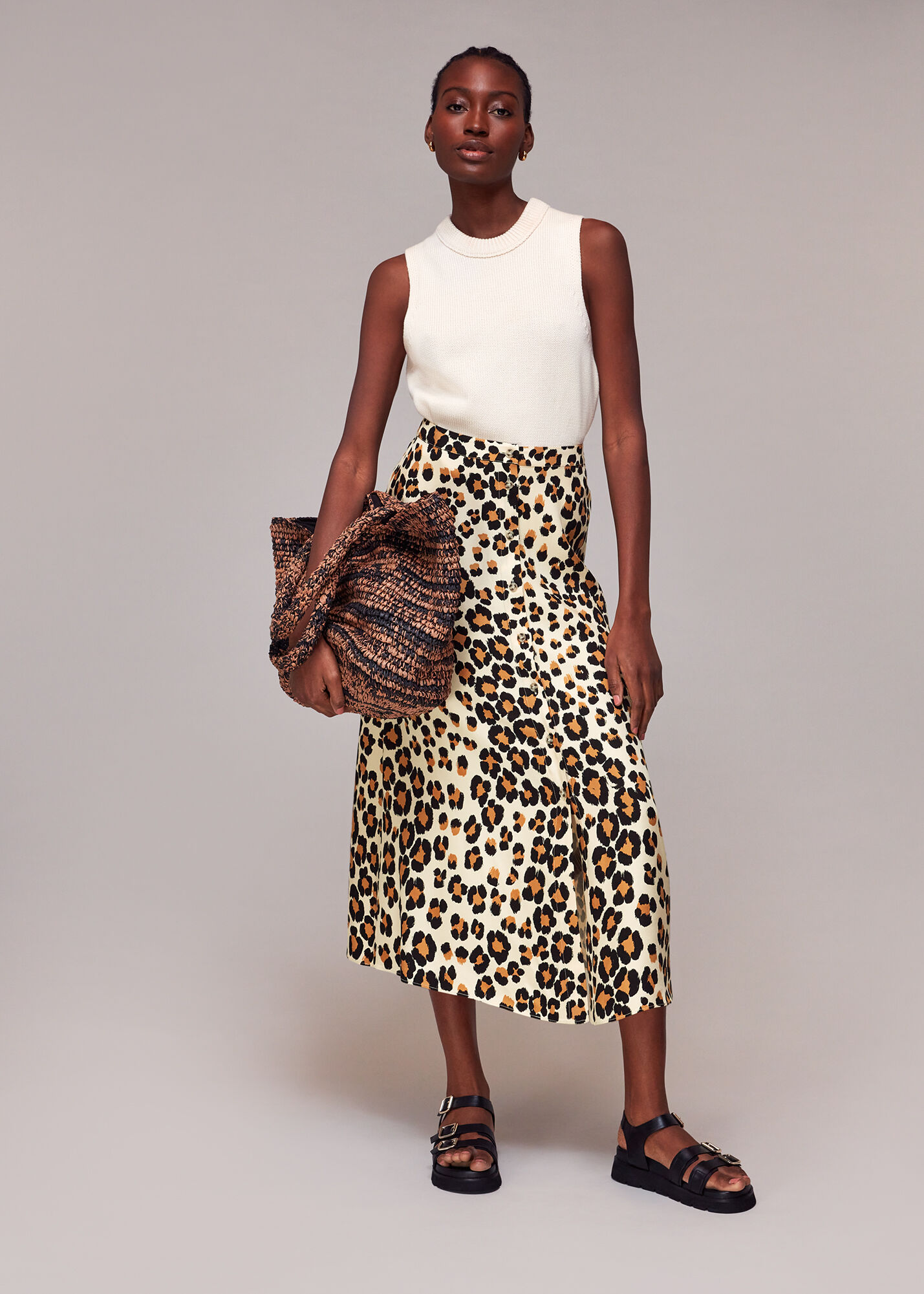 Button front deals leopard skirt