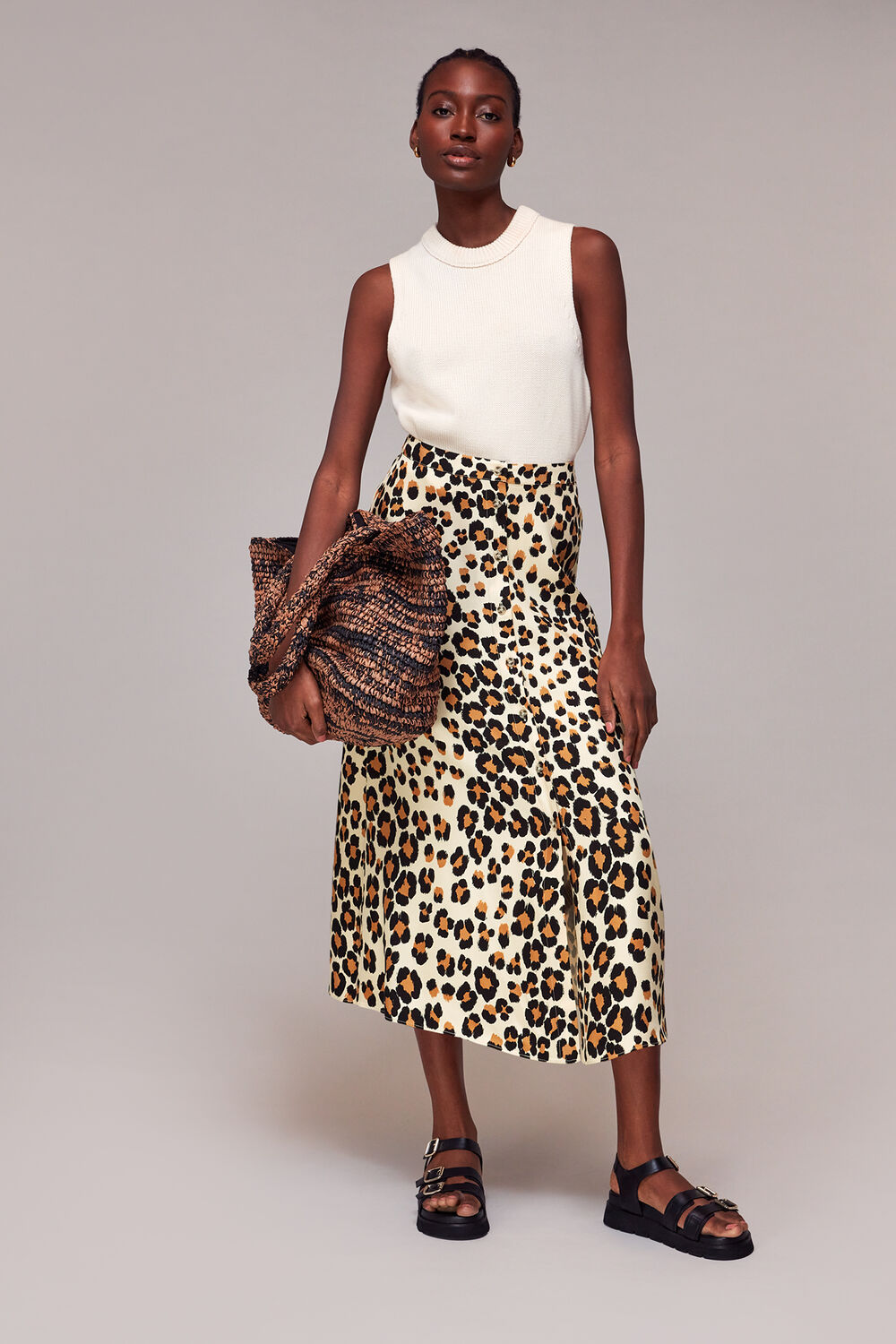 Painted Leopard Button Skirt