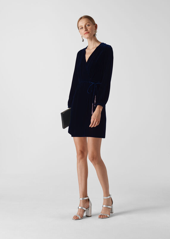 Dark Blue Lavone Silk Mix Velvet Dress