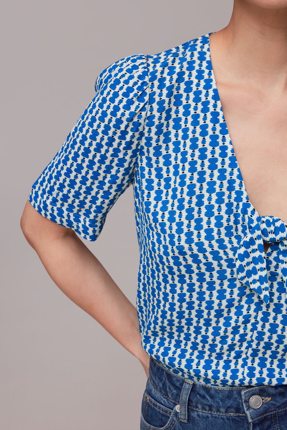 Blue Vertical Stack Bow Top