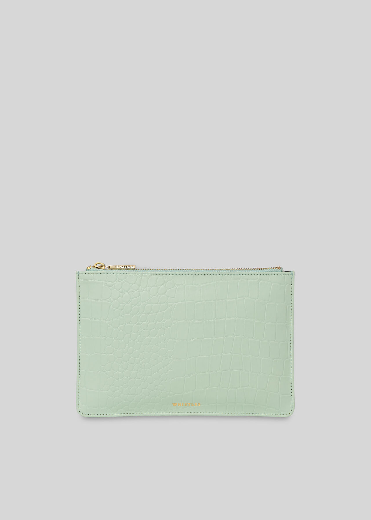 Pale Green Matte Croc Small Clutch | WHISTLES