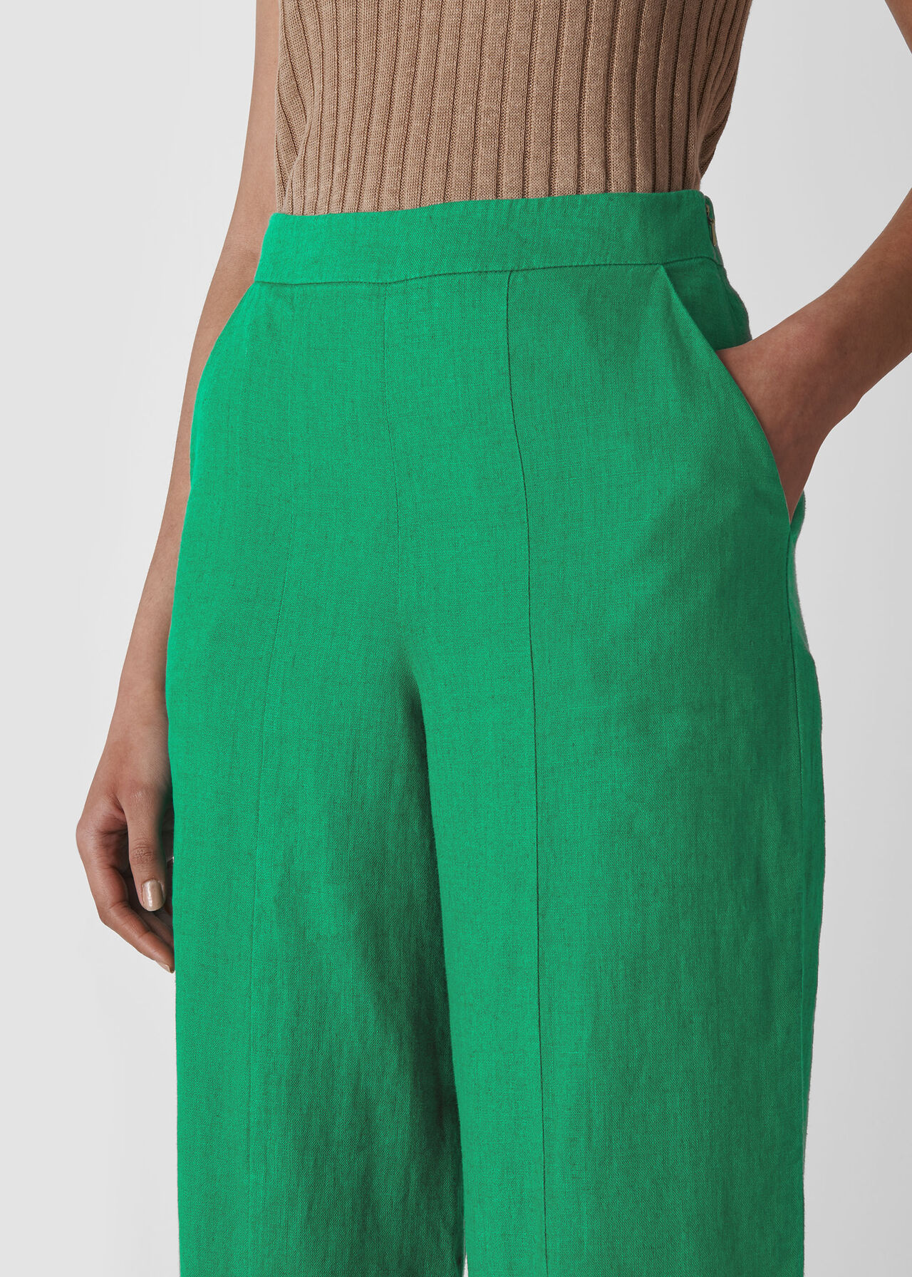 Linen Crop Wide Leg Green