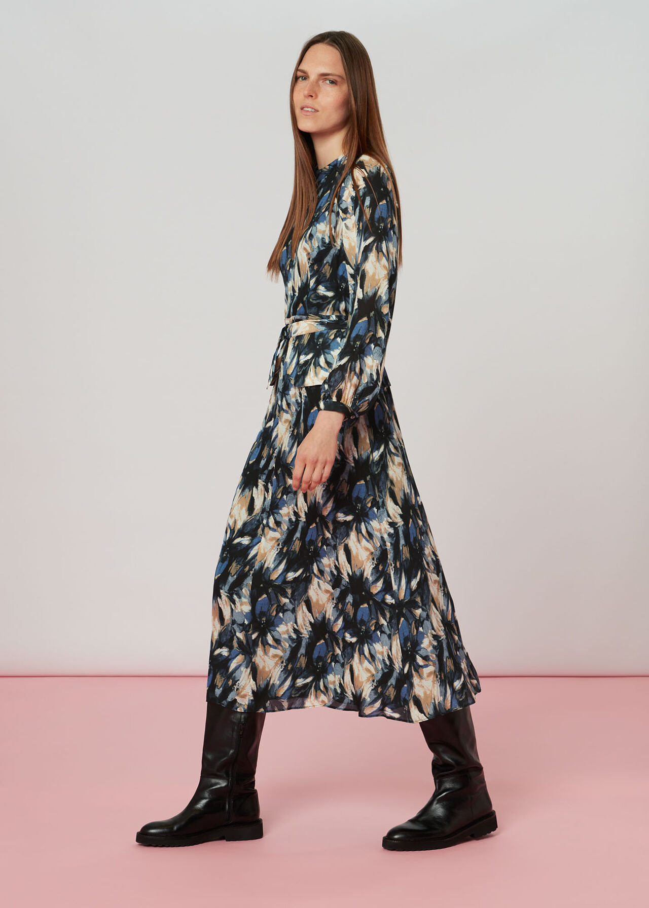 Storm Floral Silk Belted Dress