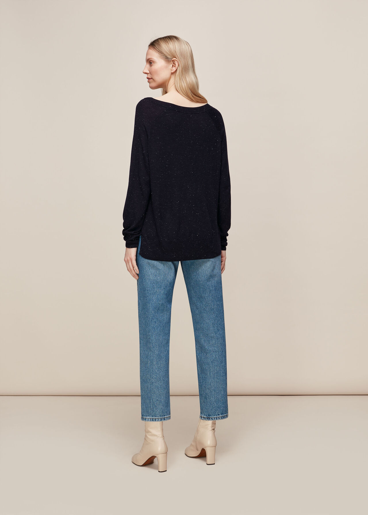 Annie Sparkle V Neck Knit Navy