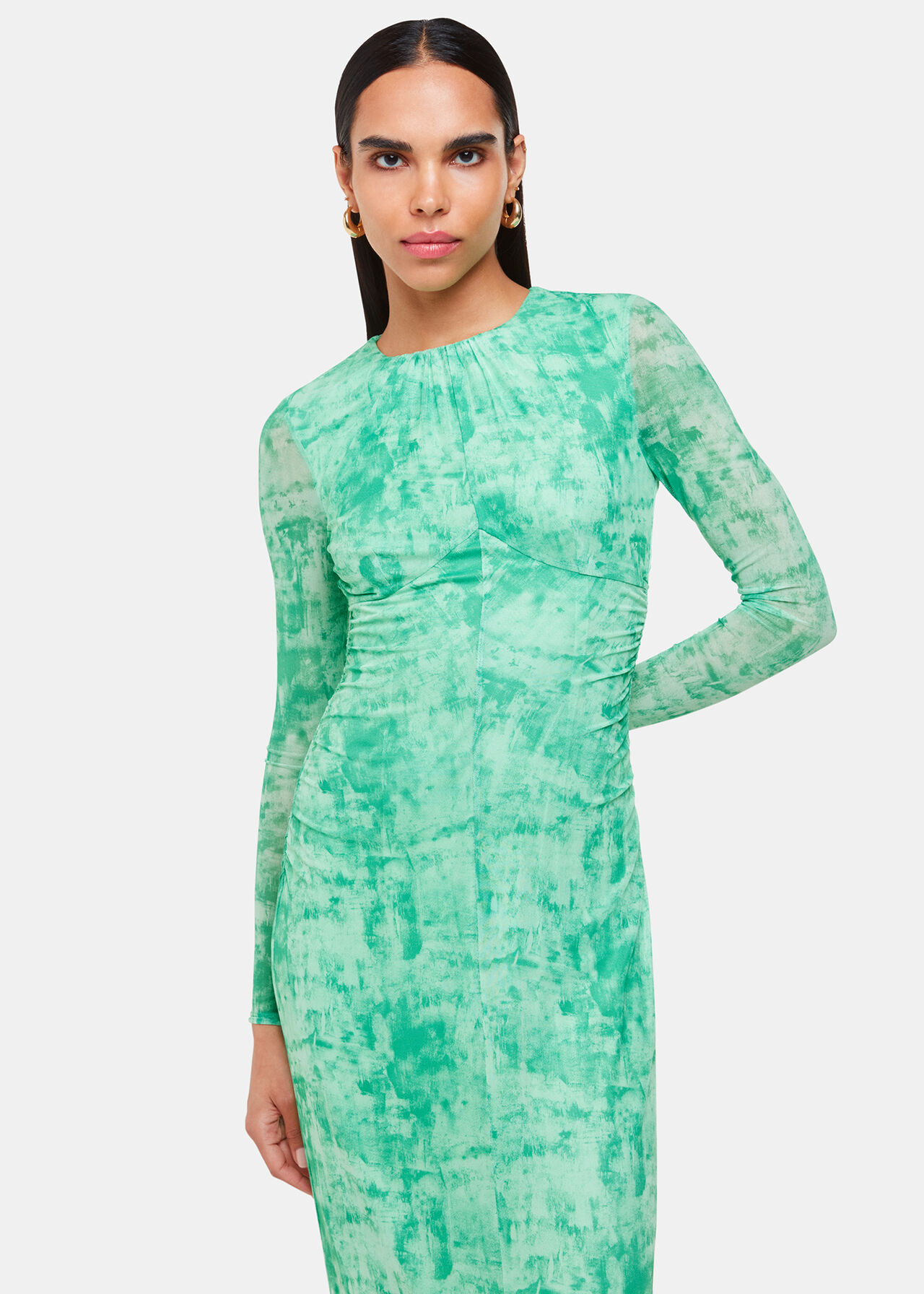 Brushwork Print Mesh Dress