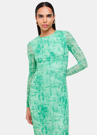 Brushwork Print Mesh Dress