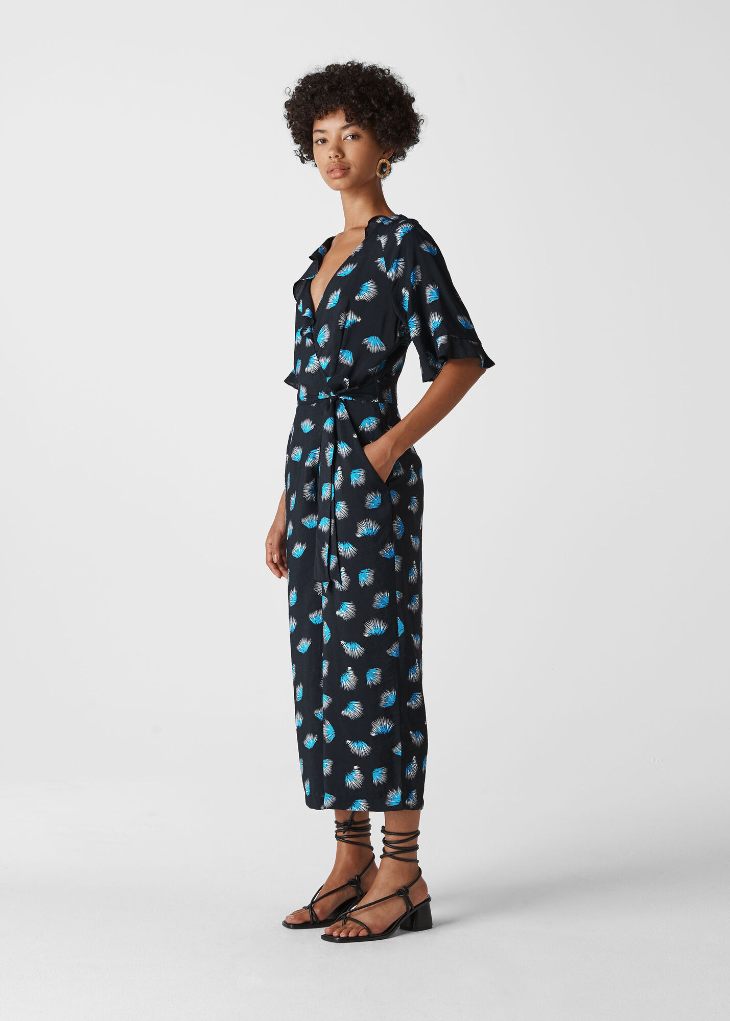 Black/Multi Coral Print Frill Jumpsuit WHISTLES