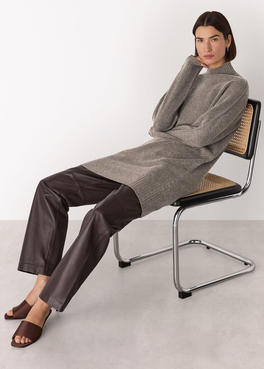 Funnel Neck Wool Mini Dress