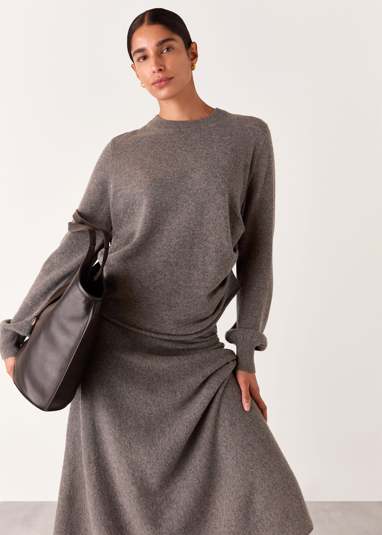 Taupe Side Ruched Knit Coord