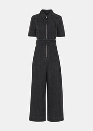 Denim Pintuck Belted Jumpsuit