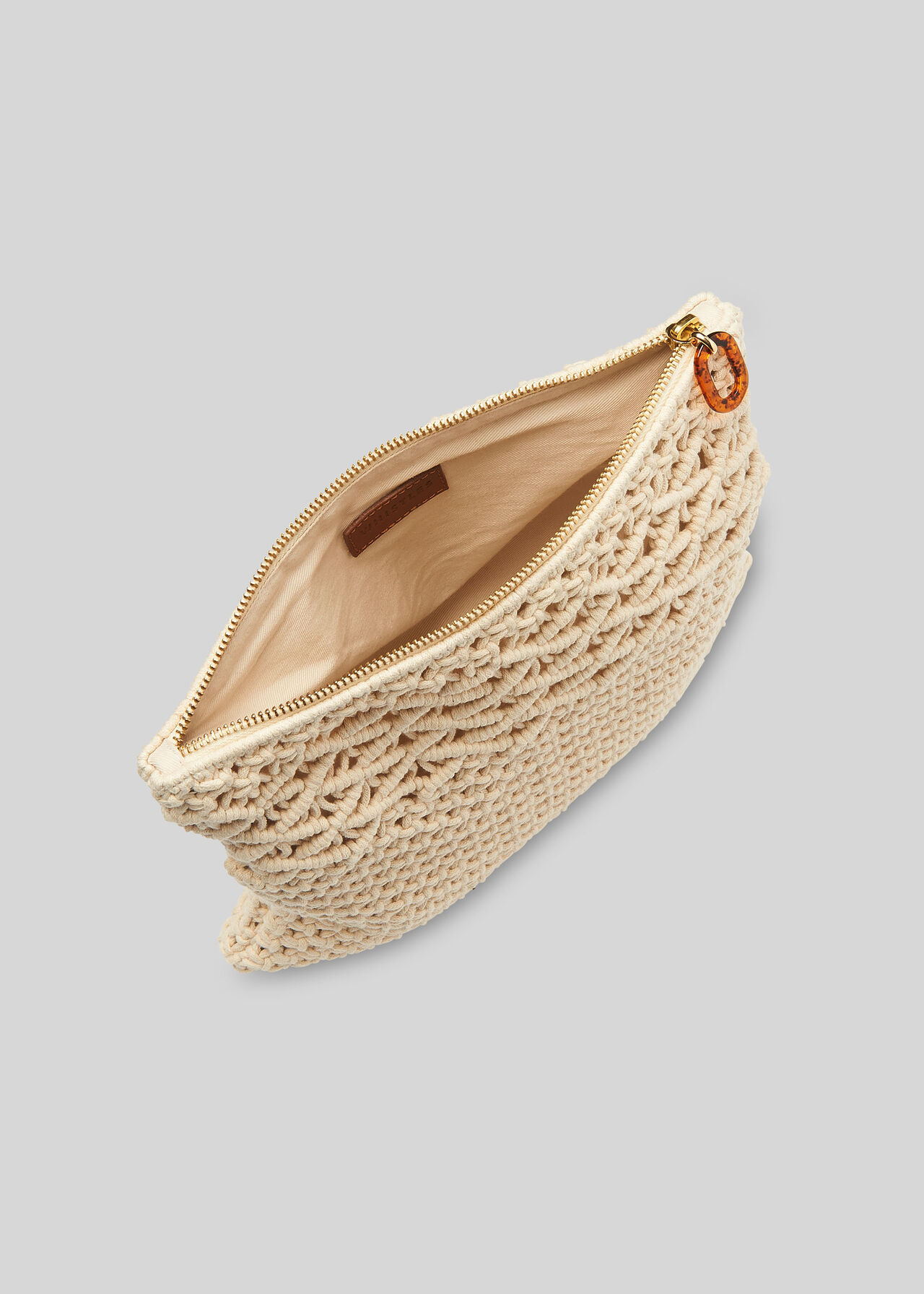 Macrame Resin Zip Clutch Cream