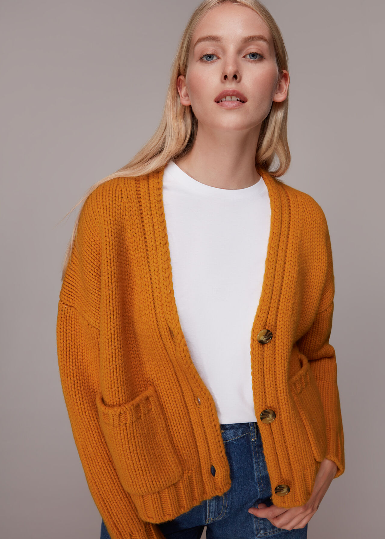 Orange Chunky Wool Cardigan | WHISTLES