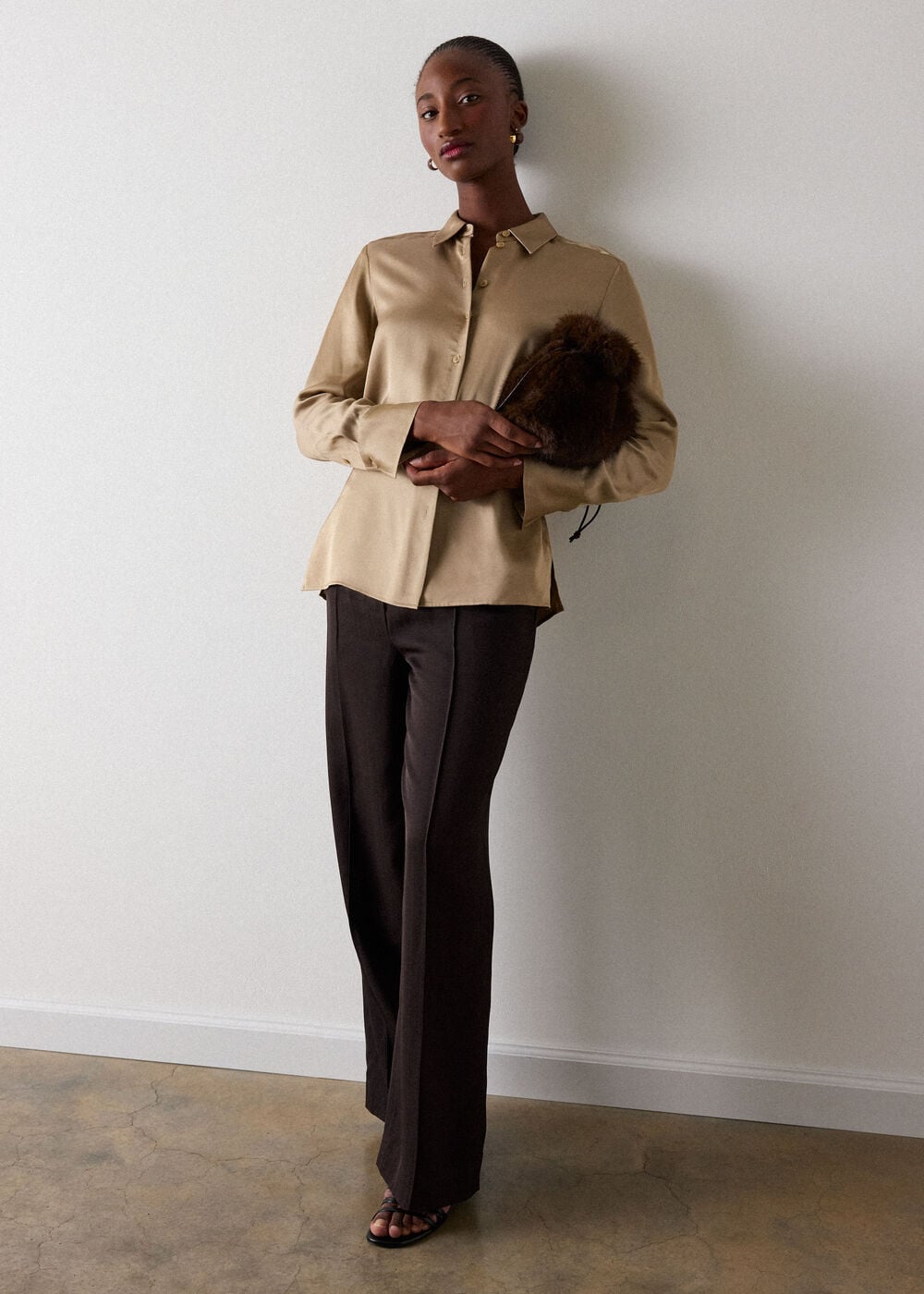Gold Metallic Satin Viscose Shirt