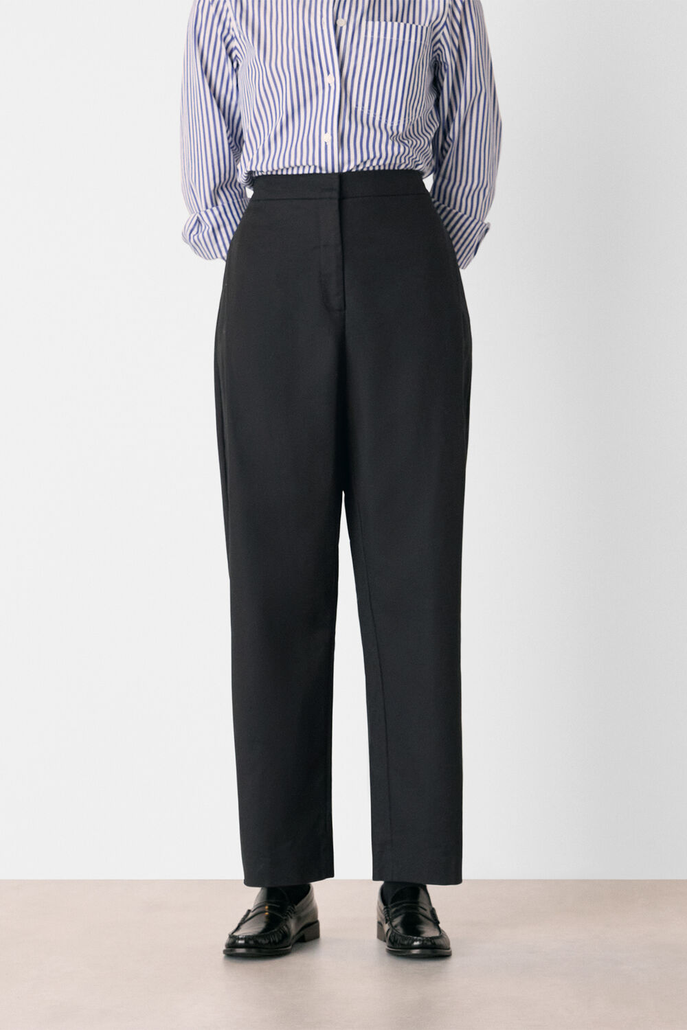 Black Side Pleat Tapered Trouser